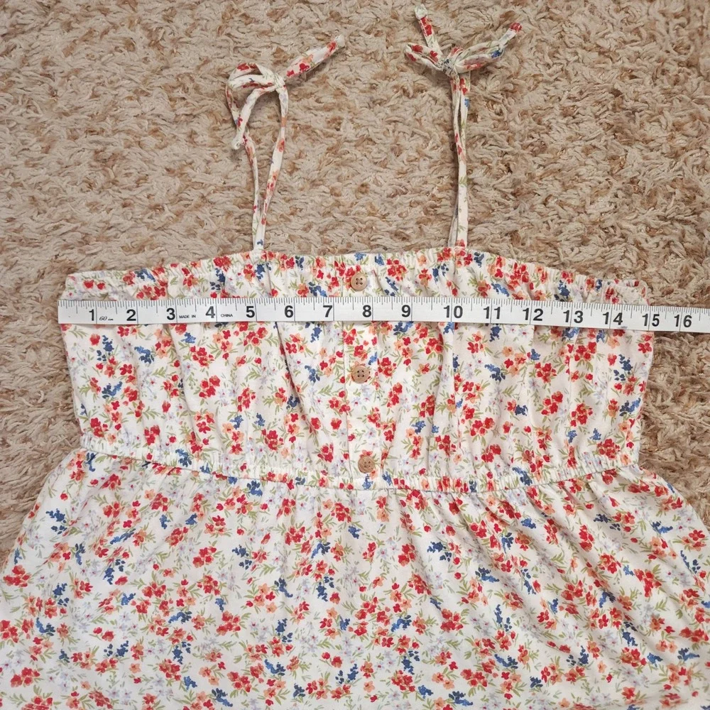 OshKosh B'gosh Peplum Top Girls 14 White Floral Tie Strap Faux Button Camisole
